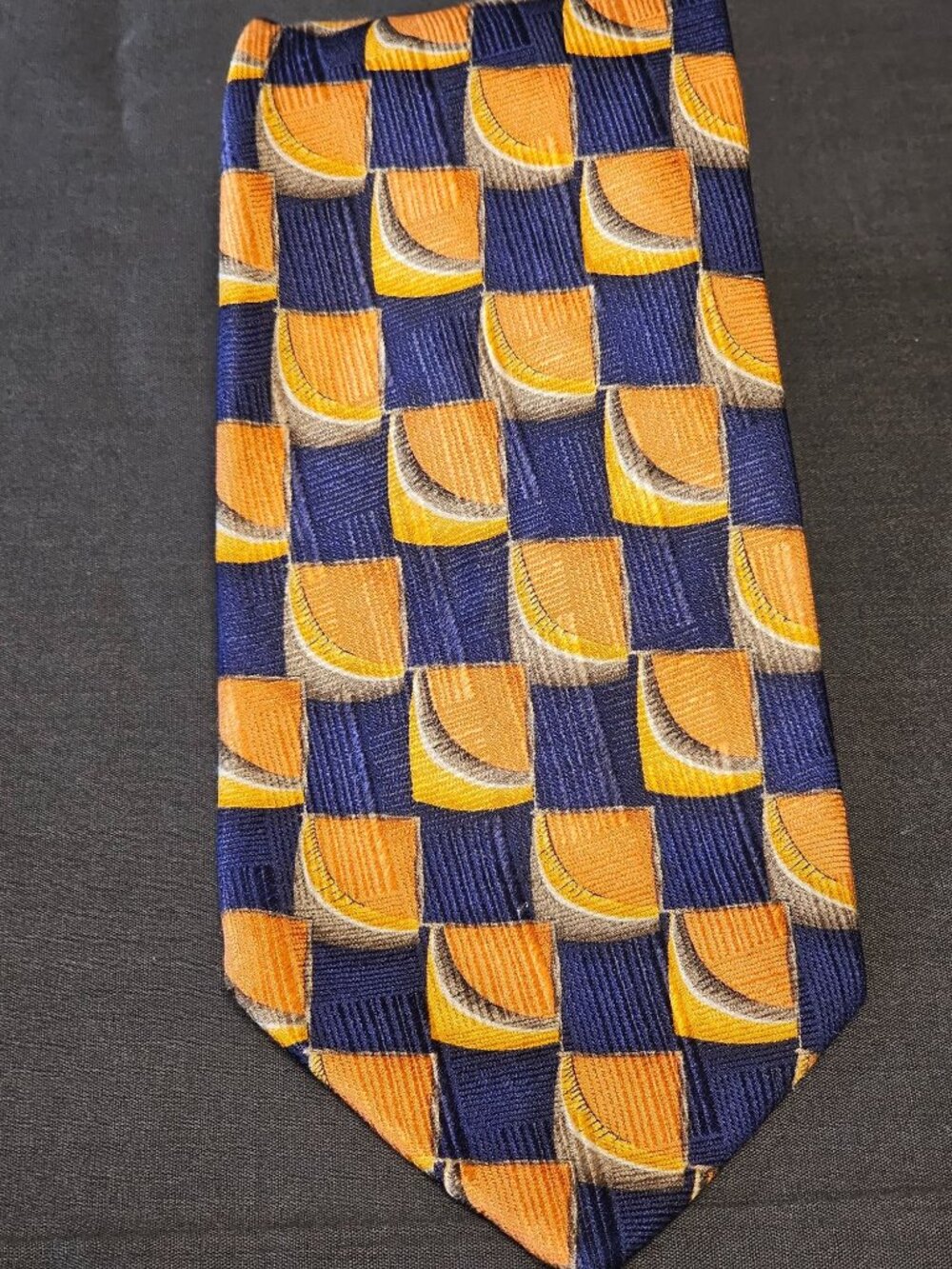 Vintage Handcrafted J.Z. Richards Silk Tie Nordstrom Blue & Orange Geometric Des